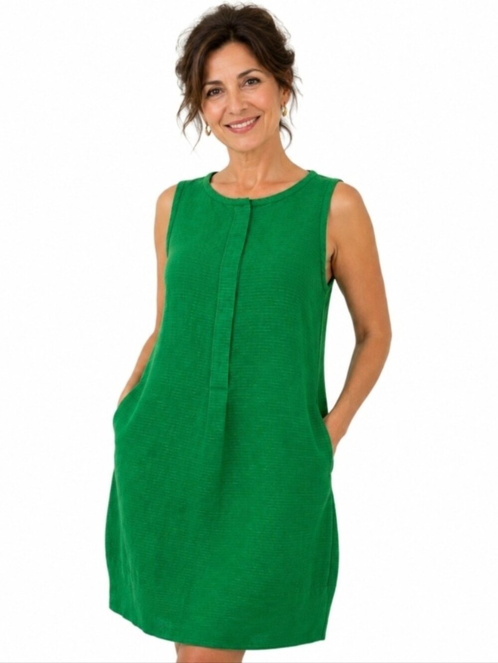 Max Mara Kelly green silk blend shift mini Dress textured finish Size 6 - Picture 2 of 16